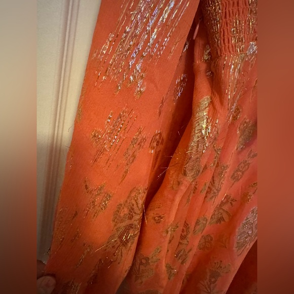 NWT RIXO Paris Silk Mini Dress in Orange Lily Metallic Coral size US 12 - Picture 6 of 8
